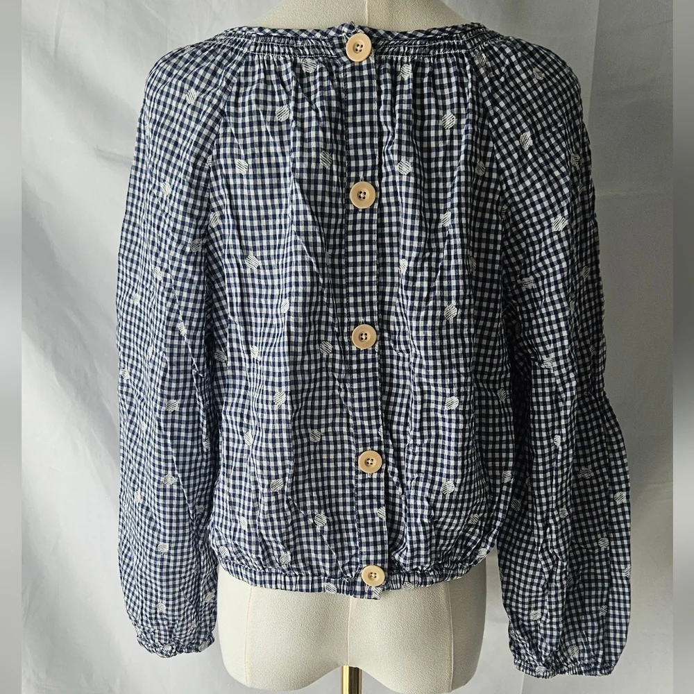 Madewell Embroidered Button-Back Shirt in Gingham Check Navy/White Size Medium - Picture 4 of 8